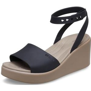 Crocs Brooklyn sandalen met sleehak en plateauzool voor dames, Zwart/Paddestoel, 42 EU