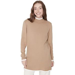 Trendyol Vrouwen bescheiden ontspannen basic hoge hals gebreide kleding bescheiden truien, Beige, M