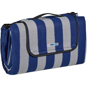 Relaxdays picknickkleed, blauw-wit gestreept, 200x200 cm, opvouwbaar picknickdeken, geïsoleerd, waterdicht, xxl