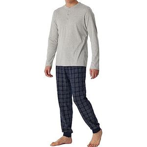 Schiesser Herenpyjama lang met knoopsluiting, warme katoenen interlock pyjamaset, grijs-melk, 56, grijs gemêleerd, XX-Large (56)