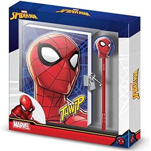 Spiderman zijden-geschenkdoos met hangslot dagboek en mode balpen, blauw