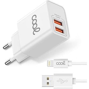 COOL SMARTPHONES & TABLETS ACCESSORIES Oplader voor iPhone 2 x USB + Lightning-kabel 1,2 m (2,4 Amp)
