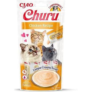 INABA Churu Puree Kattentraktaties - Kattenpasta om uit de hand te voeden - Heerlijke kattensnacks om te likken - kattensticks met kip - 1 verpakking / 4 sticks