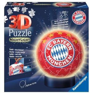 Ravensburger 3D Puzzle 12177 - Nachtlicht Puzzle-Ball FC Bayern München - 72 Teile - ab 6 Jahren, LED Nachttischlampe mit Klatsch-Mechanismus: Erlebe Puzzeln in der 3. Dimension!