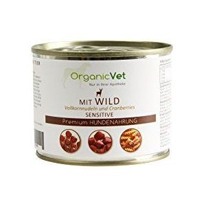 OrganicVet Sensitive Wild natvoer voor honden, met volkorenpasta en veenbessen, verpakking van 6 stuks (6 x 200 g)