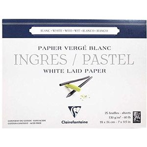 Clairefontaine - Ref 96481C - Ingres White Pastel Gelijmd Papier Pad (Pack van 25 Vellen) - 18 x 24cm, 130gsm Getint Katoen, Top Lijm Gebonden - Geschikt voor Droge Technieken