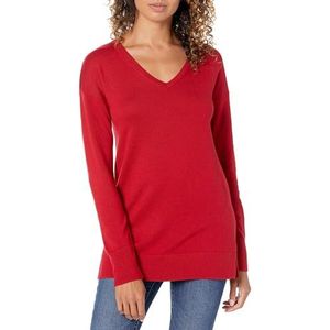 Amazon Essentials Dames lichtgewicht lange mouwen V-hals tuniek trui (verkrijgbaar in grote maten), rood, X-Small