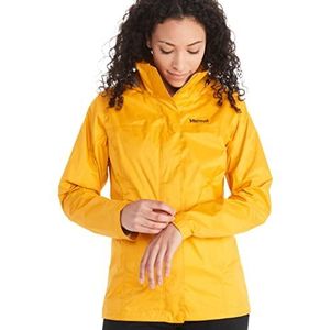 Marmot Women's Wm's PreCip Eco Jacket, Waterproof Jacket, Lightweight Hooded Rain Jacket, Windproof Raincoat, Breathable Windbreaker, Ideal for Running and Hiking, Solar, XS