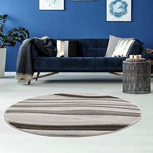 carpet city Vloerkleed, woonkamer, golvenpatroon, 120 cm, rond, grijs, goud, gemêleerd, moderne vloerkleden laagpolig