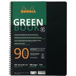 Rhodia 119912C - Rhodiactive Greenbook petits carreaux 5/5 avec cadre-en-tête, A4+ reliure intégrale, 160 pages microperforées, perf.4 trous, papier recyclé 90g FSC®