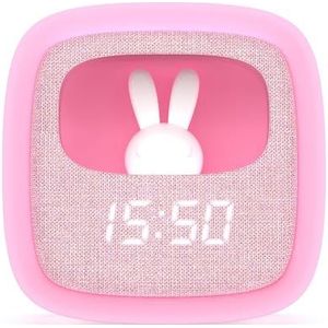 MOB – MOBILITY ON BOARD Billy Clock wekker en nachtlampje voor kinderen, konijnenmotief, voorkant stof, soft-touch kunststof frame, datum, tijd en 3 alarmen, Marshmallow