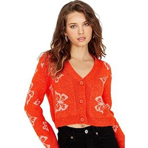 Trendyol Dames V-hals Animal Print Regular Cardigan Sweater, Oranje, M, ORANJE, M