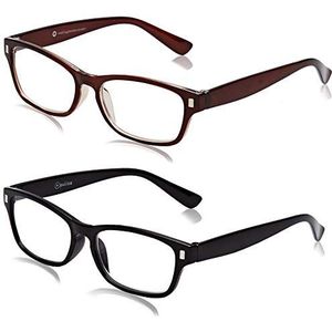 The Reading Glasses Company 2 Pack zwart/bruin leesbril voor mannen/vrouwen, Optical Power +1.50, 0.05799999999999999899 kg