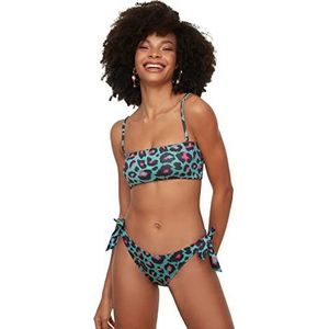 Trendyol Dames kleurrijk luipaardpatroon binding gedetailleerd bikinishirt multicolor, 42