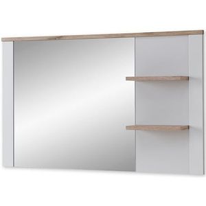 DIJON Wandspiegel in asgrijs, Viking Oak look, praktische spiegel met plank voor hal en garderobe, 130 x 80 x 17 cm (b x h x d)