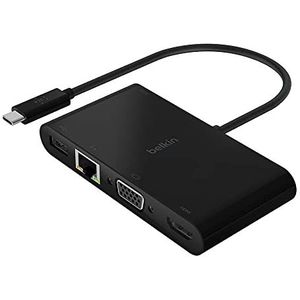 Belkin USB-C-multimedia-adapter (USB-C-hub met VGA, 4K HDMI, USB 3.0, ethernet-poorten) met 100 W vermogen voor apparaten zoals MacBook Pro, iPad Pro, Surface Pro en Chromebook
