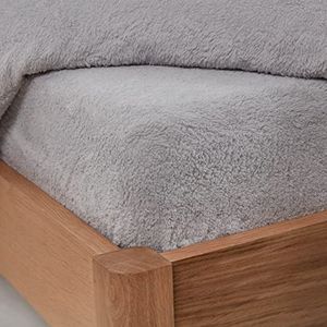 Brentfords Teddy Fleece hoeslaken Plain Thermal Warm Soft Luxe Sherpa beddengoed, grijs, 150 x 200 x 25 cm (kingsize)