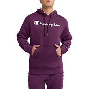 Champion Powerblend-fleecetrui voor heren, comfortabele grafische trui met capuchon, Plum Port Script, M