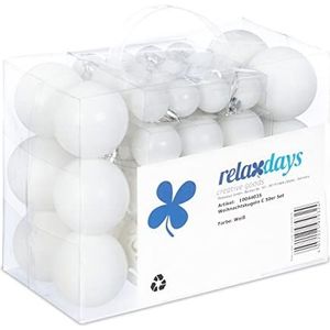 Relaxdays kerstballen, set van 50, mat, glanzend en met glitters, kunststof, kerstboomballen ∅ 3, 4 & 6 cm, wit