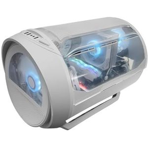 Mars Gaming MC-CYLON, Gaming Behuizing MicroATX, Cilindrisch Turbine Design, Getemperd Glas en Gebogen Panoramisch Bovenraam, RGB Frontventilator 200mm + Achterventilator 120mm, Wit