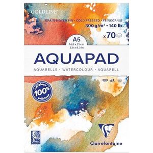 Clairefontaine Goldline Aquapad A5 verlijmd aquarelblok, 70 vellen wit 300 g, middelgrote korrel