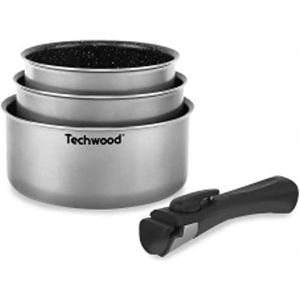 Techwood TSA-0444P steelpannenset, 4-delig, 3 potten met afmetingen 16 cm, diameter 18 cm, diameter 20 cm