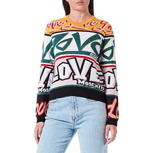 Love Moschino Dames Regular Fit Lange Mouwen met Allover Graffiti Jacquard Trui, Geel, PINK, Rood, Groen, Zwart, 44