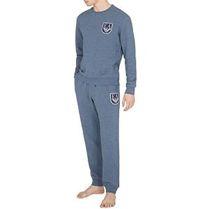 Emporio Armani Heren Shield Logo Terry Sweater en broek, pullover + broek voor heren, Melange Denim, S