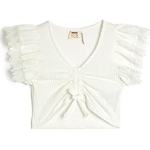 Koton Girls Crop Blouse Front Shirred Detail Short Sleeve Lace Detail, wit (000), 6-7 Jaar