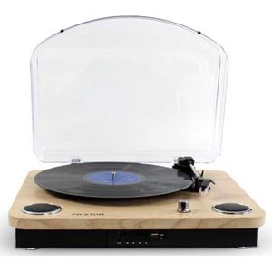 PRIXTON Maroni Platenspeler van vinyl, vintage platenspeler, vinyl, muziekspeler via Bluetooth, USB en TF, 2 ingebouwde luidsprekers, stofbeschermingsdeksel, houtnerf