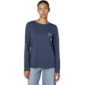 vineyard vines Women's Long-Sleeve Vintage Whale Pocket Tee, Blue Blazer, Medium