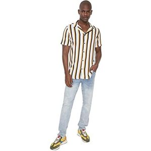 Trendyol Mannelijk Normaal Standaard Shirt Kraag Geweven Shirt, Ecru, L