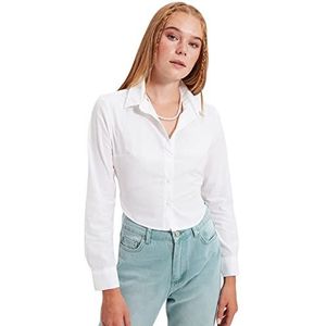 TRENDYOL Dames hemdblousekraag effen kleur nauwsluitend shirt T-shirt, Ecru, 36
