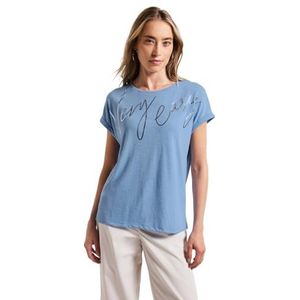 Street One Dames Shirt met folietekst in Blauw, in size: 34