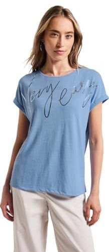 Street One Dames Shirt met folietekst in Blauw, in size: 34