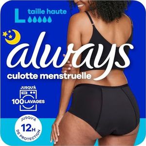 Always - Menstruatieslipje voor nacht, wasbaar, L, 42-44, 1 menstruatieondergoed, zwart, gemiddelde tot zware menstruatie, herbruikbaar tot 100 wasbeurten, tot 12 uur bescherming, comfort de hele