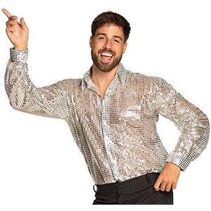 Boland - Disco shirt, zilveren pailletten, shirt voor mannen, disco shirt, carnaval, themafeest, Halloween, themafeest, jaren 70