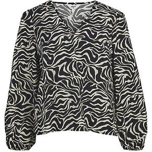 Object Vrouwen OBJLEONORA L/S V-hals Top NOOS blouse, Zwart/AOP: Sandshell Animal, 34, Zwart/Aop: sandshell Animal, 34