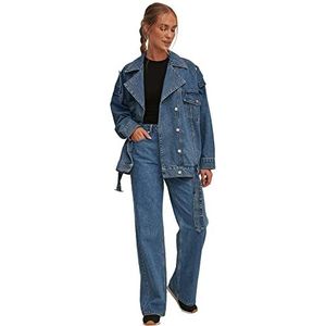NA-KD Denim jeans voor dames met hoge taille en wijde pijpen, blauw, 32