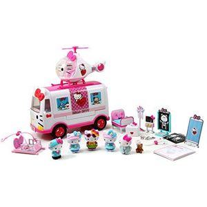 Jada Toys 253246001 - Hello Kitty reddingsset met helikopter en mobiele noodopname, incl. 6 Hello Kitty figuren, meer dan 15 accessoires,ambulance, speelset,vanaf3 jaar, roze/wit