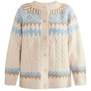 Jalene Gebreid damesvest met knopen 15425018-JA03, beige bruin blauw, XS/S, beige bruin blauw, XS/S