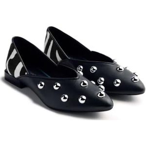 Gioseppo - Braham - Ballerina's - Zwart - Leren Bovenwerk met Zilveren Studs en Luipaardprint