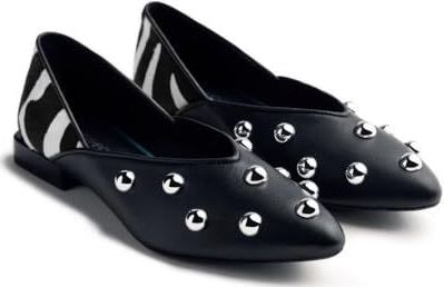 Gioseppo - Braham - Ballerina's - Zwart - Leren Bovenwerk met Zilveren Studs en Luipaardprint