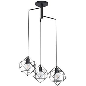 EGLO Straiton Hanglamp, 3 lichtpunten, vintage, industrieel, modern, stalen hanglamp in zwart, eettafellamp, woonkamerlamp met E27-fitting, diameter: