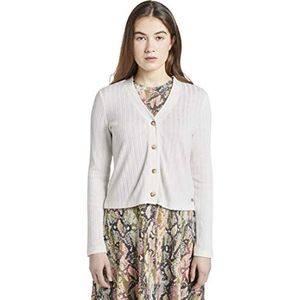 TOM TAILOR Denim Dames Korte cardigan in geribbelde look 1017520, 10348 - Gardenia White, XL