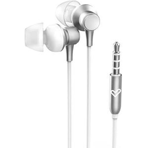 Hoofdtelefoon met gemetalliseerd design, surround sound en geïntegreerde microfoon, ideaal voor muziek en gesprekken.