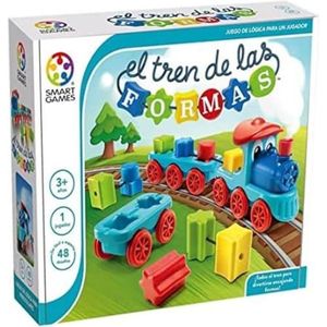 SMART GAMES SG040ES Trein van vormen, educatief spel, houten spellen voor kleuterschool, kinderspeelgoed, kinderpuzzel, cadeau voor kinderen, puzzel, auto's, blauw, 48 reto's