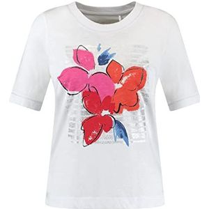 Gerry Weber Shirt met korte mouwen voor dames met print op de voorkant halve mouw, met split T-shirt 3/4 mouw met halve mouwen, frontprint, effen kleuren, wit/wit, 34
