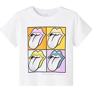 NAME IT Meisjes NKFMUS ROLLINGSTONES SS TOP UNV T-shirt, Helder Wit, 134/140, wit (bright white), 134/140 cm