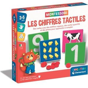 Clementoni Montessori tactiele cijfers: bevat 22 kaarten, 55 chips en 1 handleiding, 3 jaar, 52796, meerkleurig